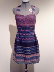 Hmong Dress blue pink print sweetheart dress with straps
